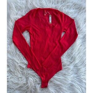 Skims Jelly Sheer Long Sleeve Bodysuit Poppy Size Small